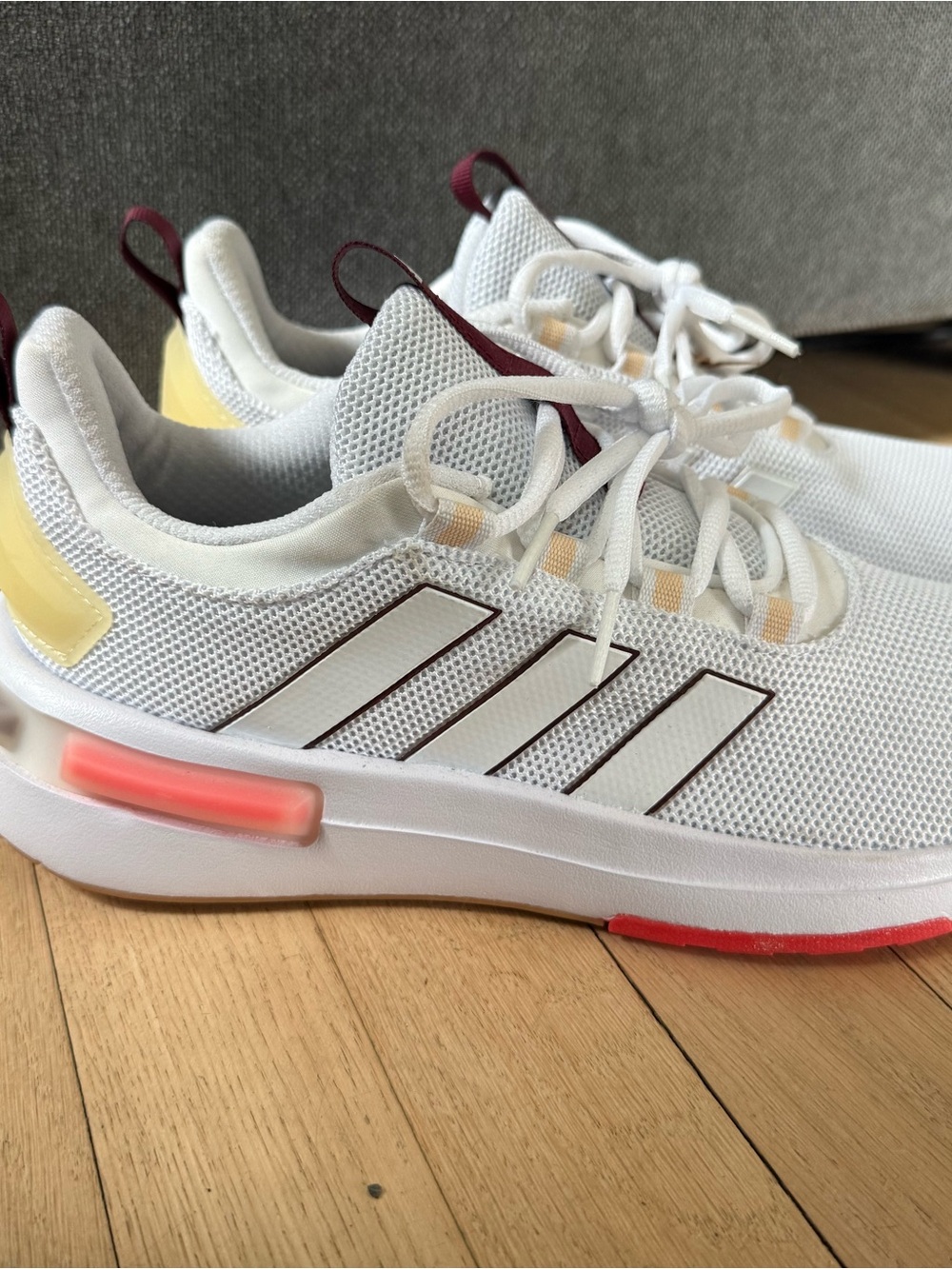 adidas White Women's Athletic Sneakers with Pink and Yellow Details